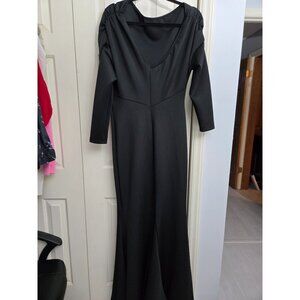 Elegant Black Long-Sleeve V-Neck Gown For Women Size L Dressy Classic